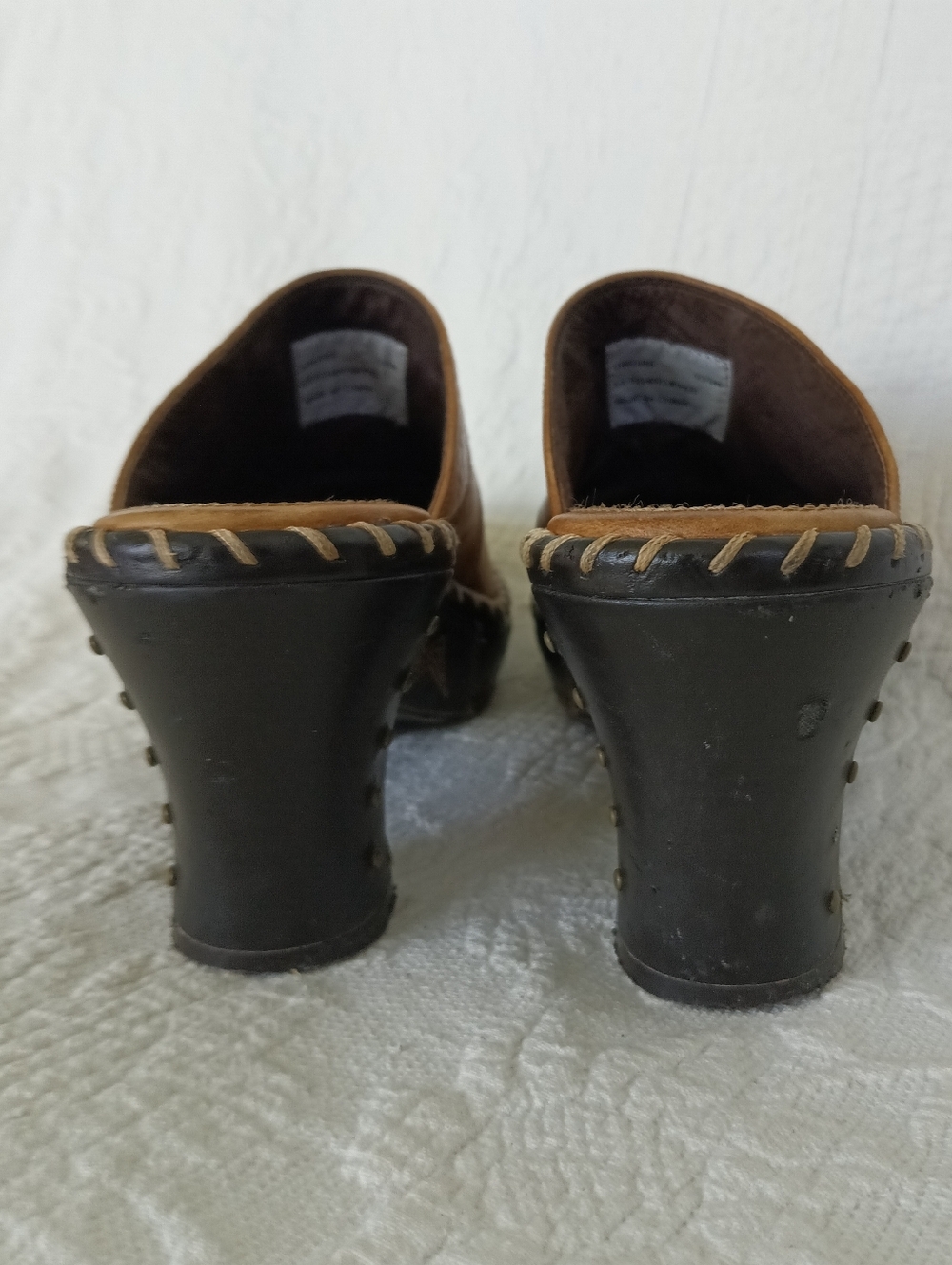 Sonora Tan Leather Slip On Clog Mule Western Cowgirl Chunky Heel Embroidery - Picture 6 of 16